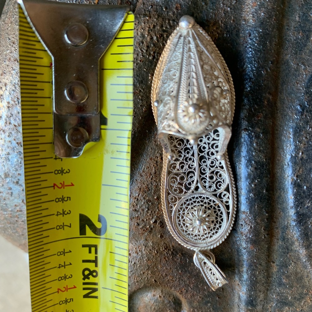 Special Holiday Gift - Handmade silver filigree slipper Pendant 2” long - Picture 5 of 5